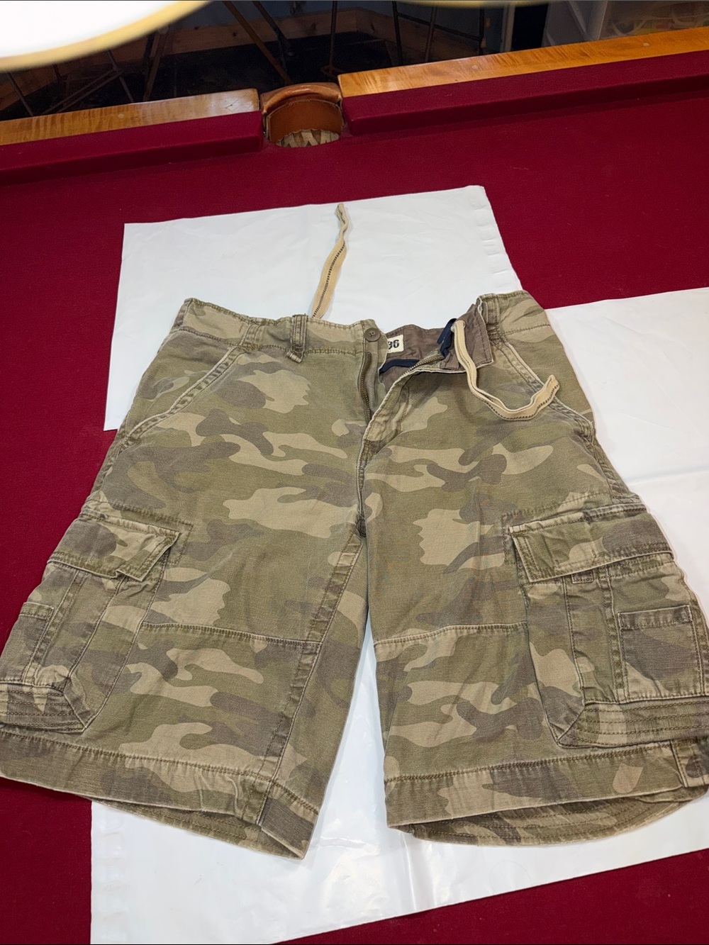 no boundaries camo cargo shorts mens 36 cotton zip button tie waist 12” inseam